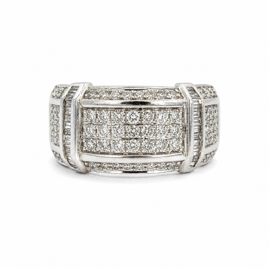 Bold Vintage White Gold Diamond Men’s Statement Ring