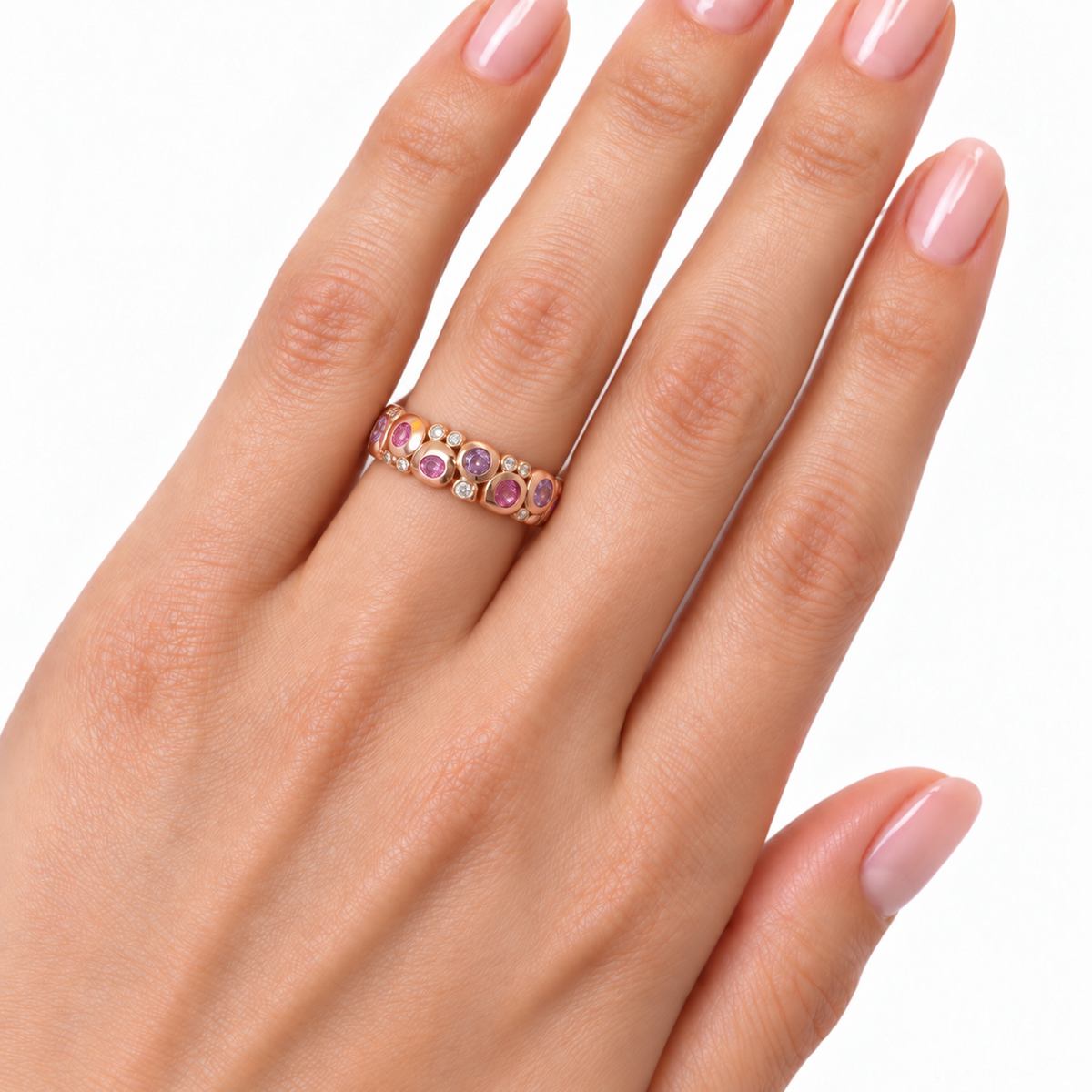 18K Rose Gold Ruby & Diamond Artistic Band Ring