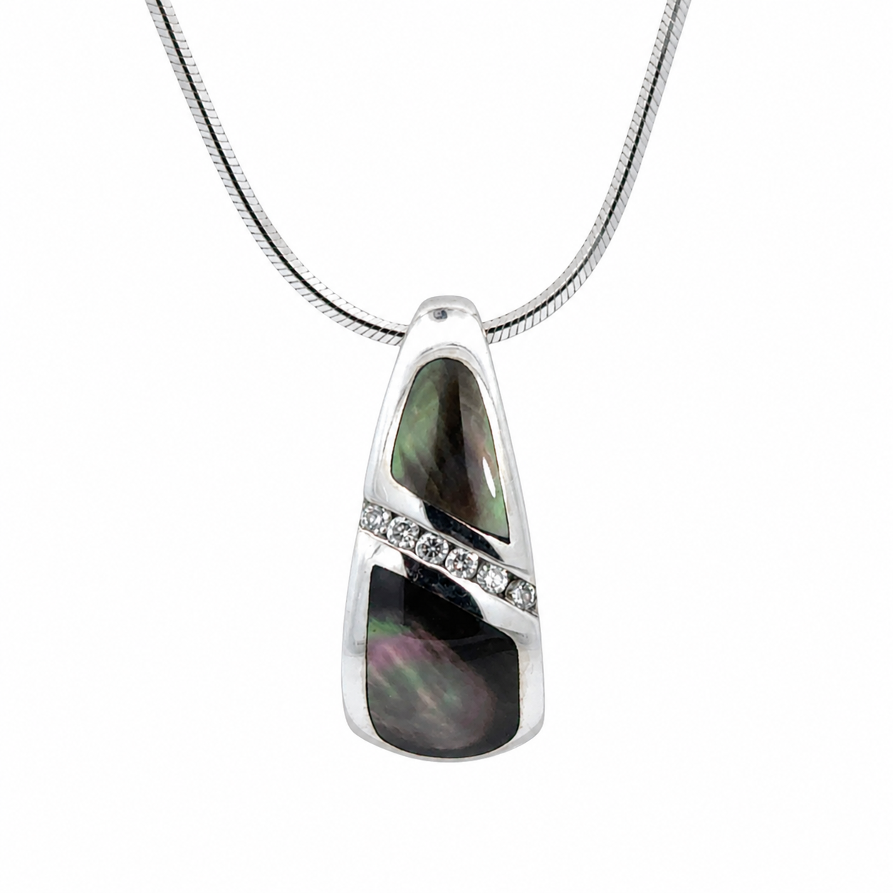 Kabana 14K White Gold Mother of Pearl & Diamond Pendant Necklace – 20” Italian Snake Chain