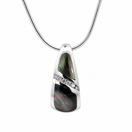 Kabana 14K White Gold Mother of Pearl & Diamond Pendant Necklace – 20” Italian Snake Chain