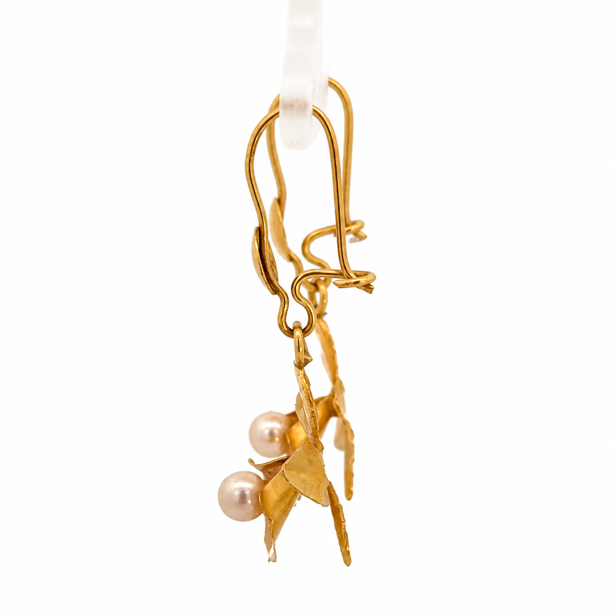 Yellow Gold Flower & Pearl Drop Earrings
