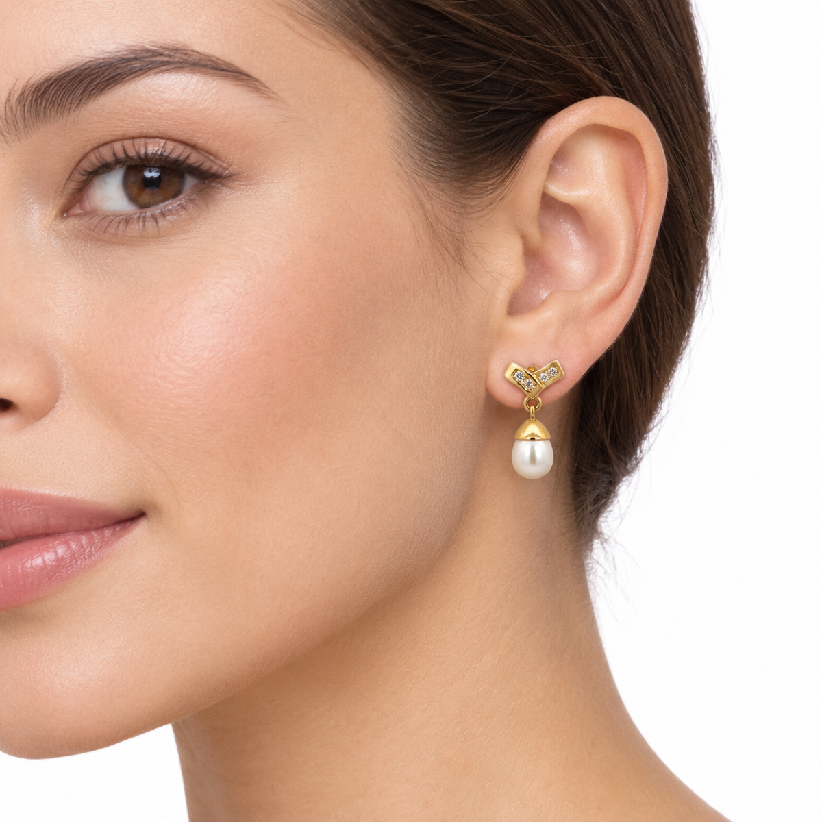 14K Yellow Gold Diamond Accent & Pearl Drop Earrings