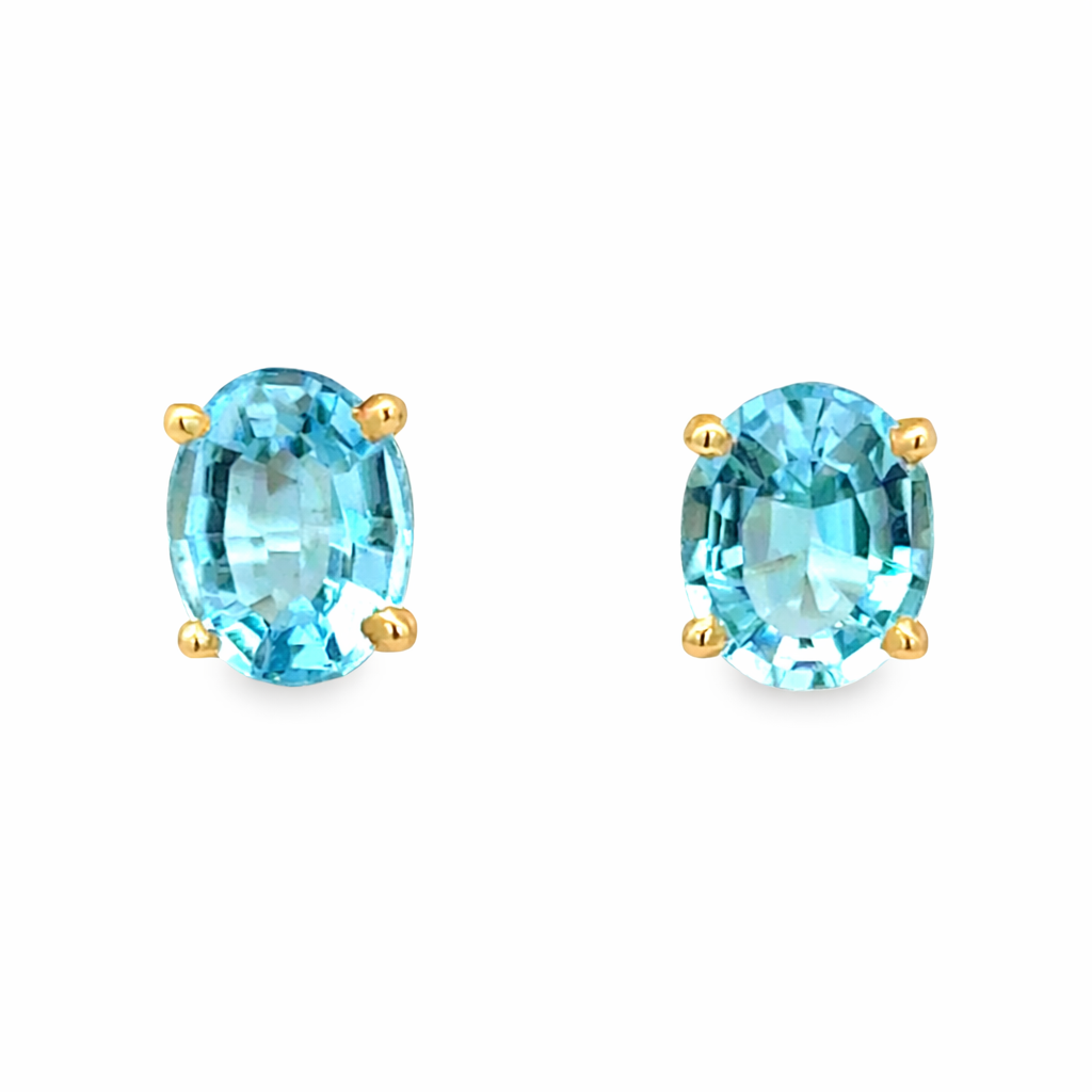 14K Yellow Gold Aquamarine Stud Earrings