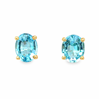 14K Yellow Gold Aquamarine Stud Earrings