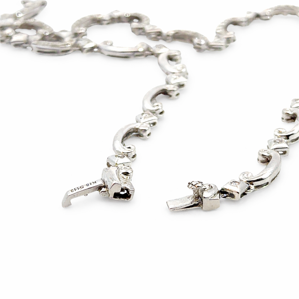 Diamond Scroll Link Necklace 18K White Gold 16”