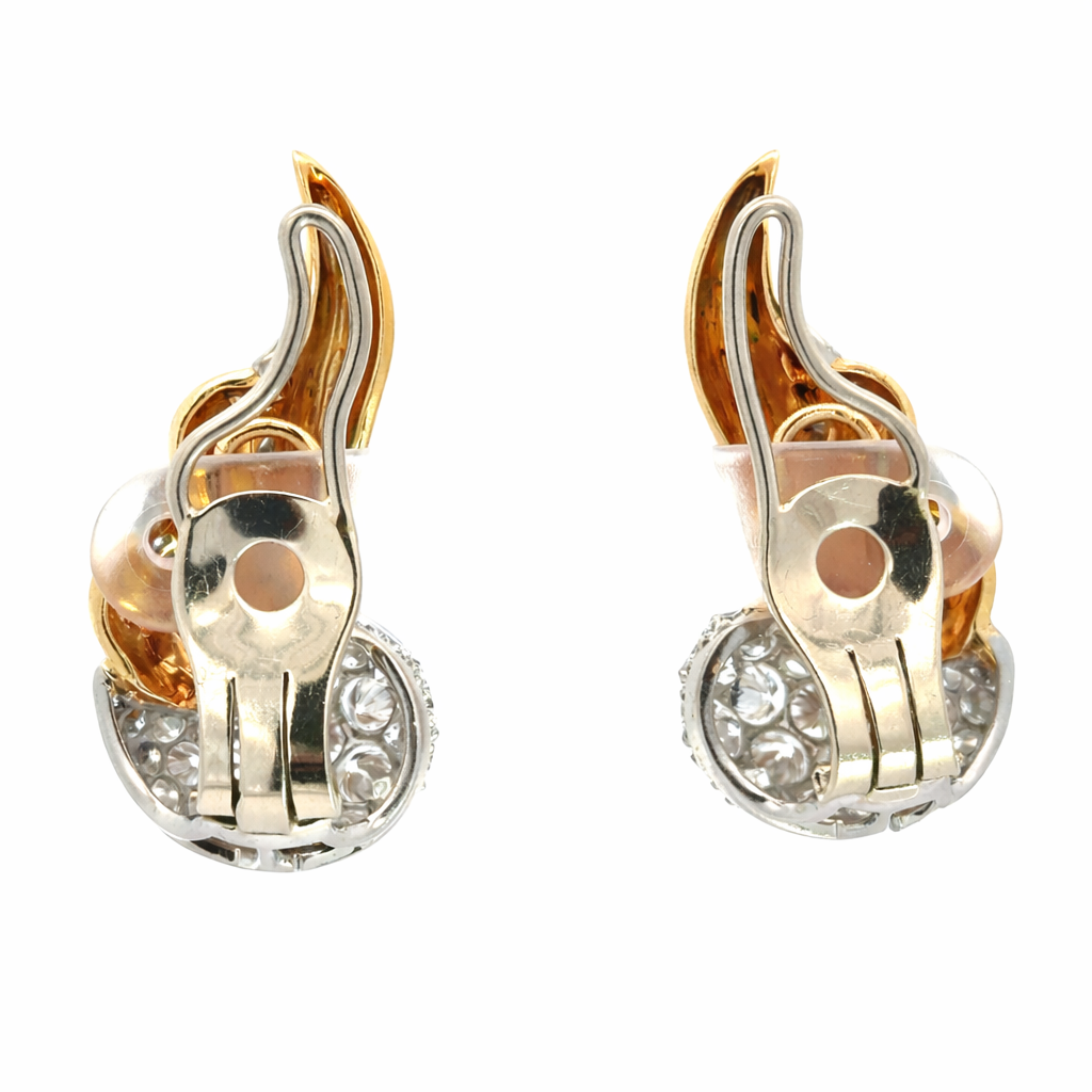 Vintage Diamond Ribbon Earrings in 14K Yellow & White Gold