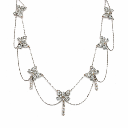 Antique Diamond Bow Platinum Garland Necklace
