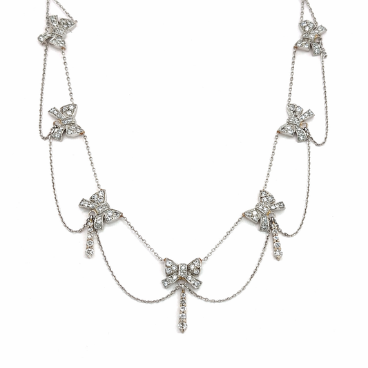 Antique Diamond Bow Platinum Garland Necklace