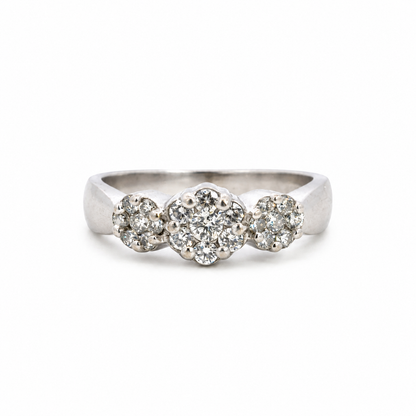 14K White Gold Three-Cluster Diamond Ring