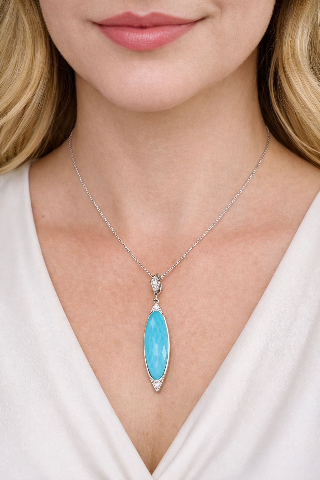 Stephen Webster Turquoise Quartz & Diamond Enhancer Pendant in 18K White Gold