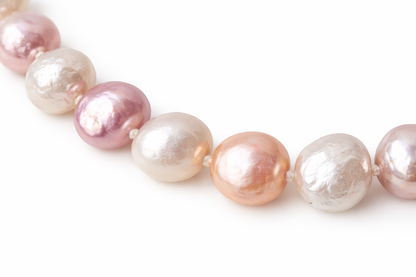 Freshwater Baroque Pearl Necklace 16” Pink Peach Overtone 14K Gold Clasp