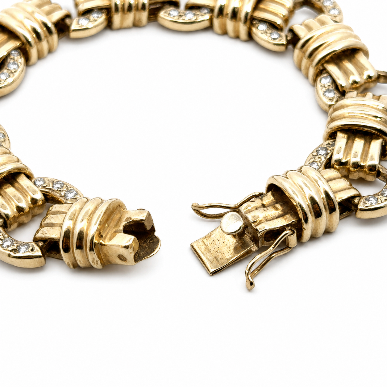 Retro 14K Yellow Gold Diamond Link Bracelet