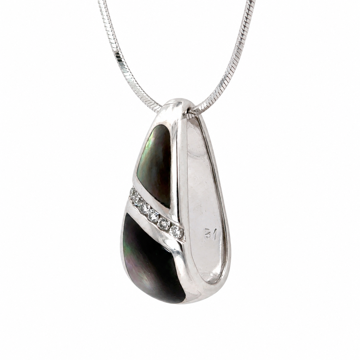 Kabana 14K White Gold Mother of Pearl & Diamond Pendant Necklace – 20” Italian Snake Chain