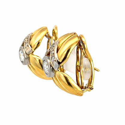 Vintage 18K Yellow Gold Diamond Half Hoop Earrings – 1960s