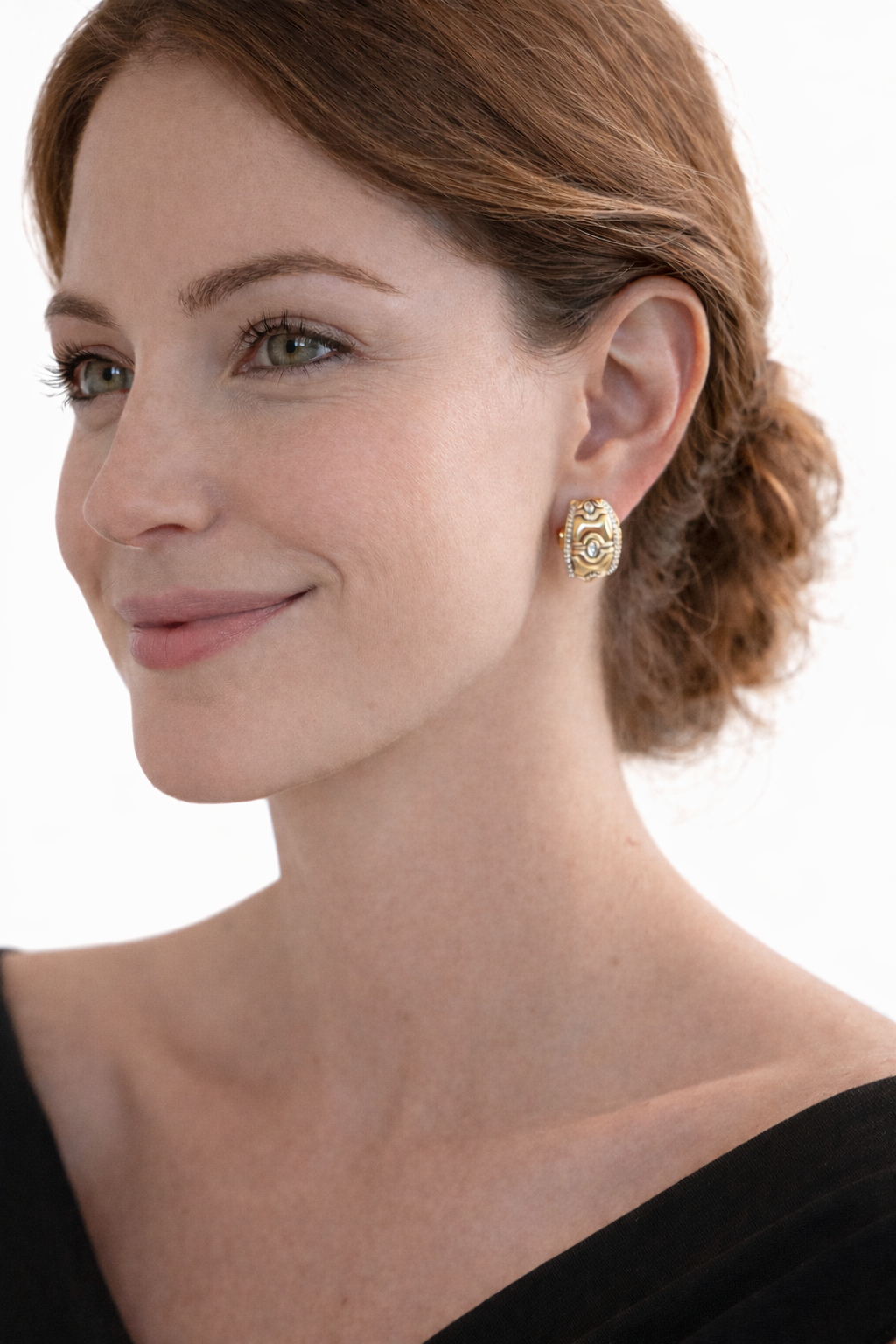 Architectural 14K Gold Diamond Hoop Earrings
