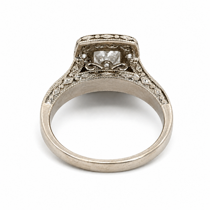 14K White Gold Diamond Halo Estate Ring – Filigree Vintage