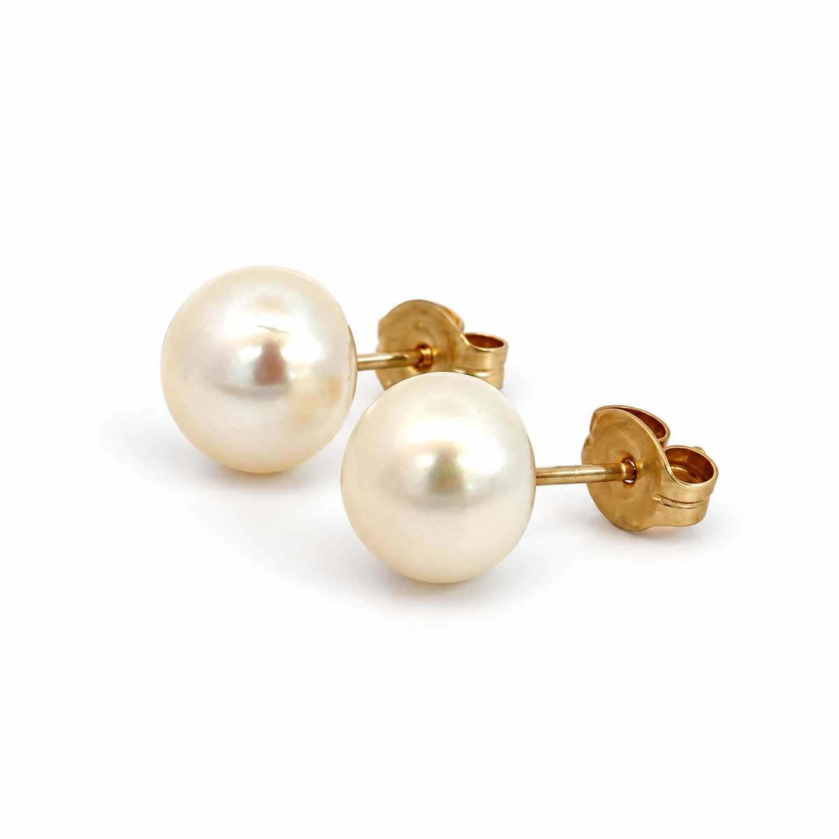 8mm Freshwater Button Pearl Stud Earrings in Yellow Gold
