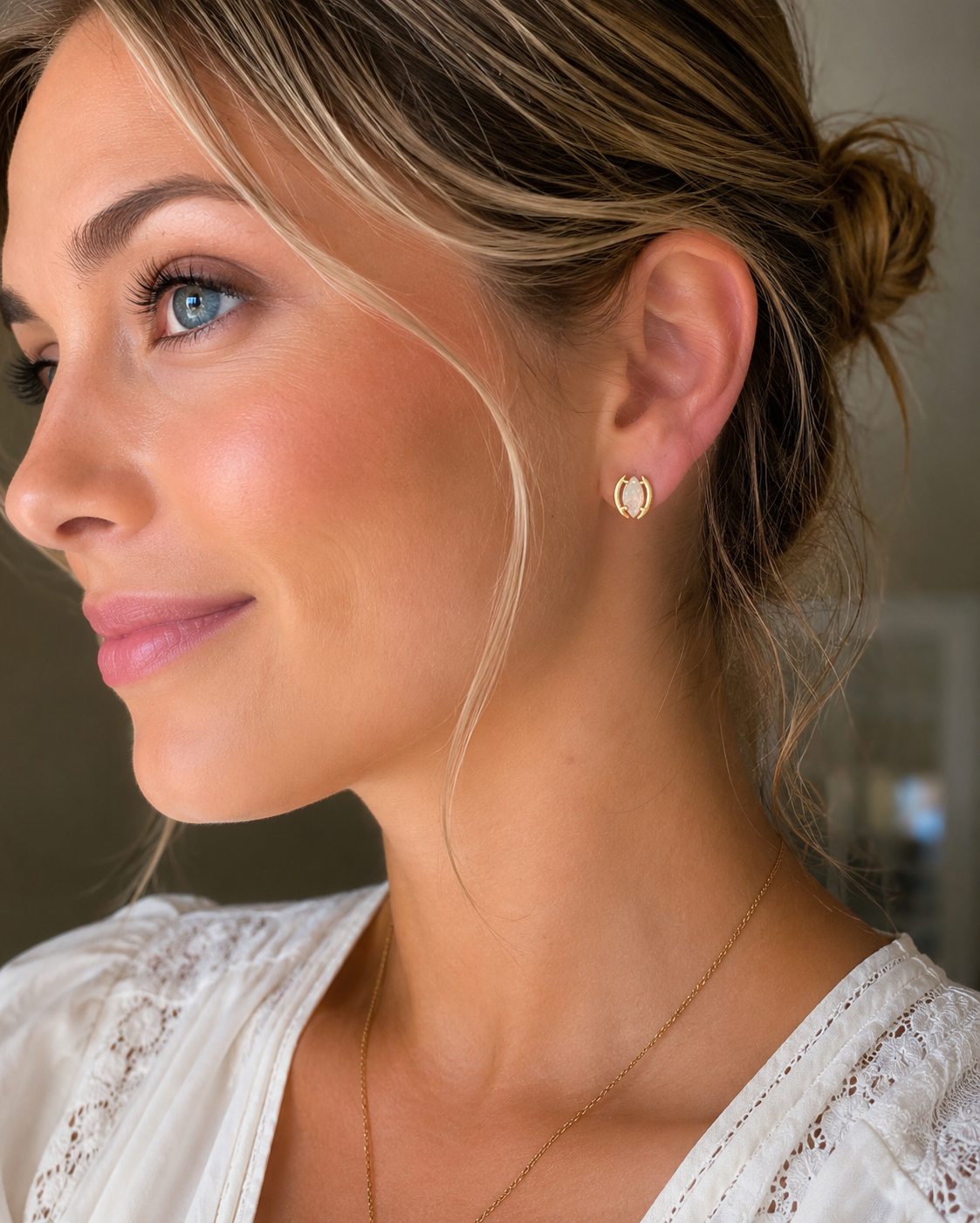 Yellow Gold Petite Marquise Opal Stud Earrings