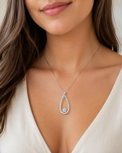 14K White Gold Diamond Drop Necklace with Box Chain