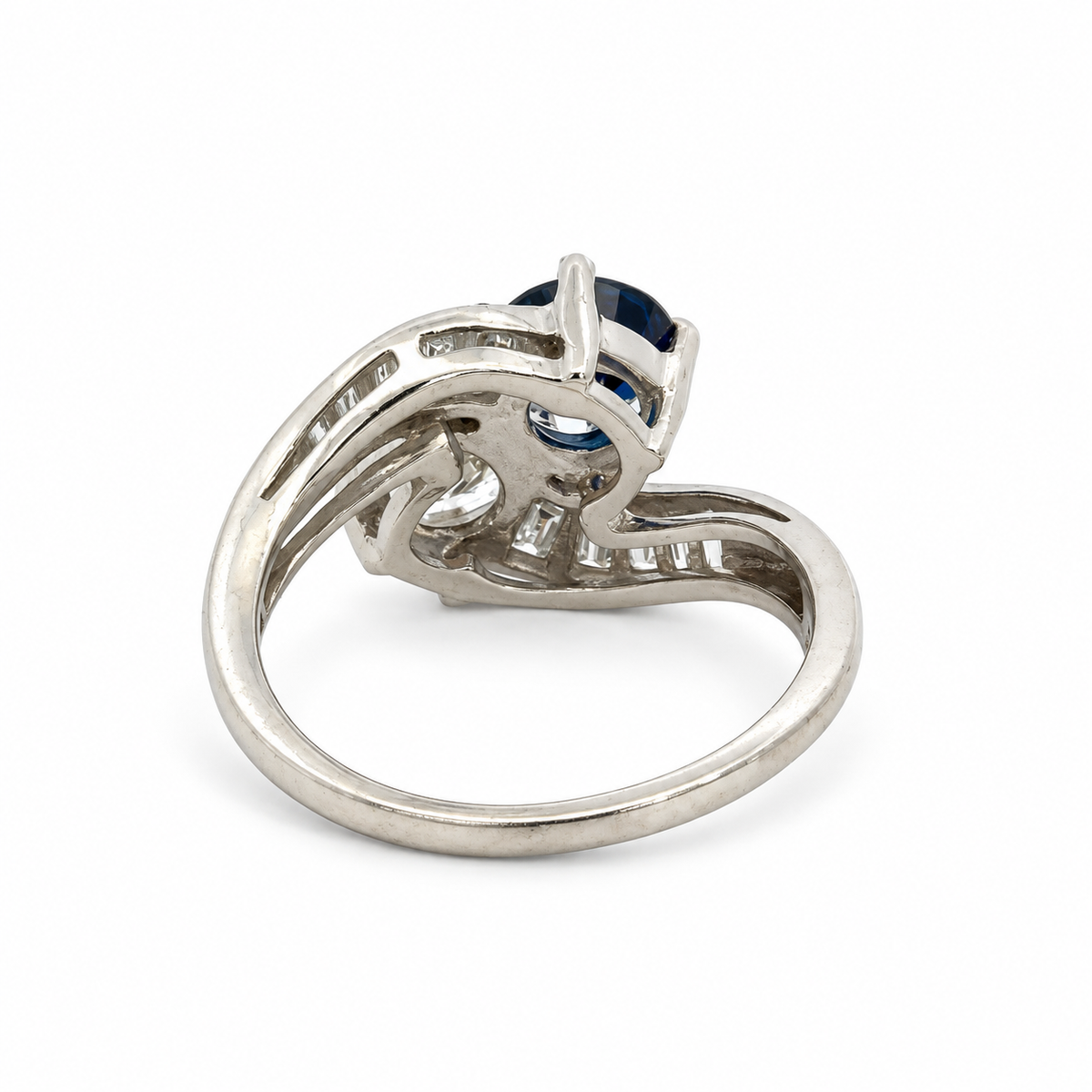 Platinum Diamond and Sapphire Toi et Moi Bypass Ring