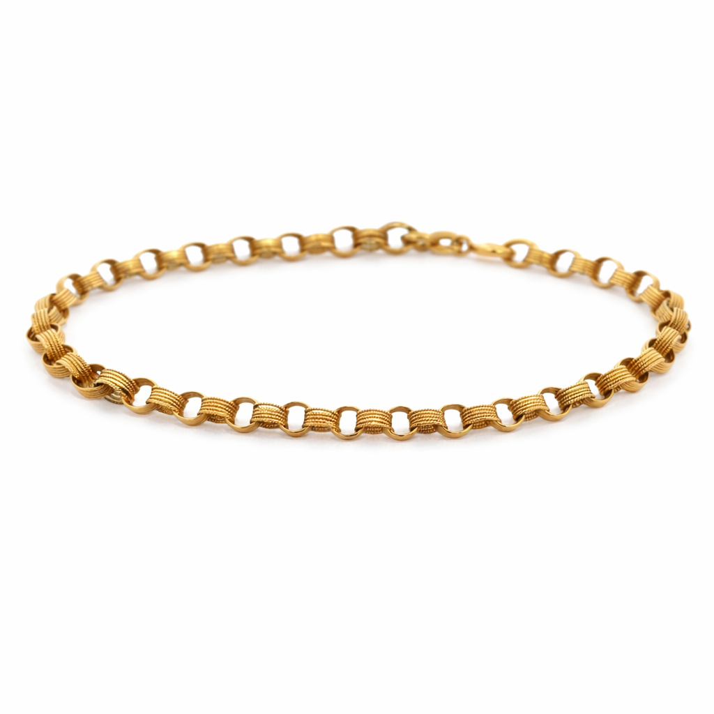 18K Yellow Gold Textured and Smooth Link Bracelet