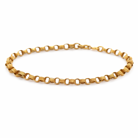 18K Yellow Gold Textured and Smooth Link Bracelet