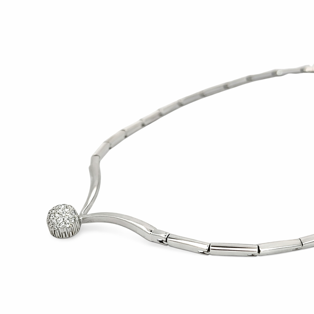 Diamond Pavé Sphere Pendant Necklace in 18K White Gold
