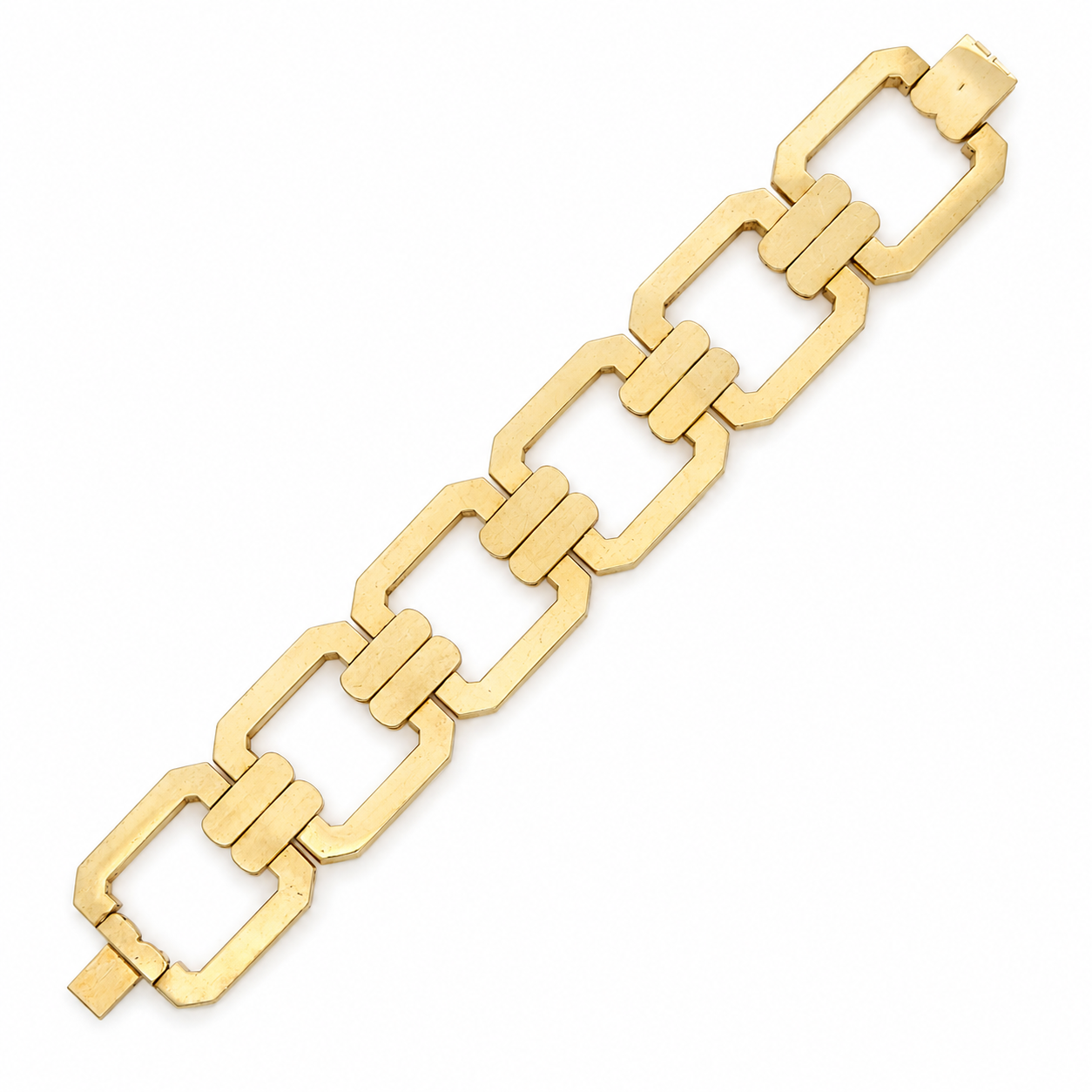 Vintage Italian 14K Yellow Gold Large Geometric Link Statement Bracelet
