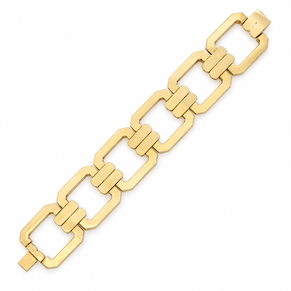 Vintage Italian 14K Yellow Gold Large Geometric Link Statement Bracelet