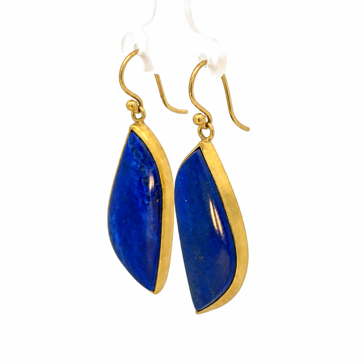 18K Yellow Gold Lapis Lazuli Leaf-Shape Long Drop Earrings