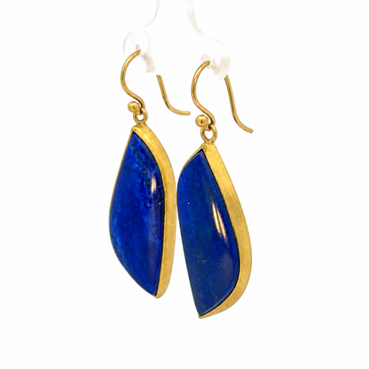 18K Yellow Gold Lapis Lazuli Leaf-Shape Long Drop Earrings