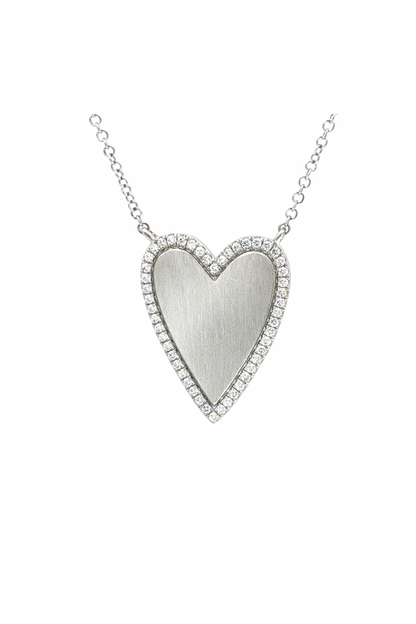 14K White Gold Diamond Framed Heart Pendant Necklace
