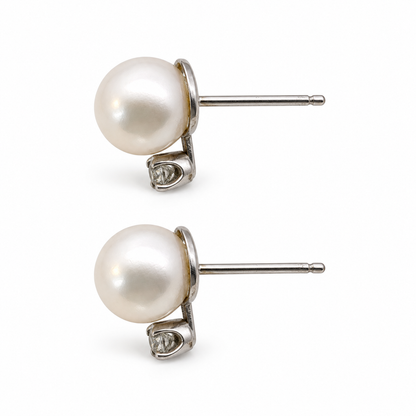 Elegant 14K White Gold Pearl Diamond Post Earrings