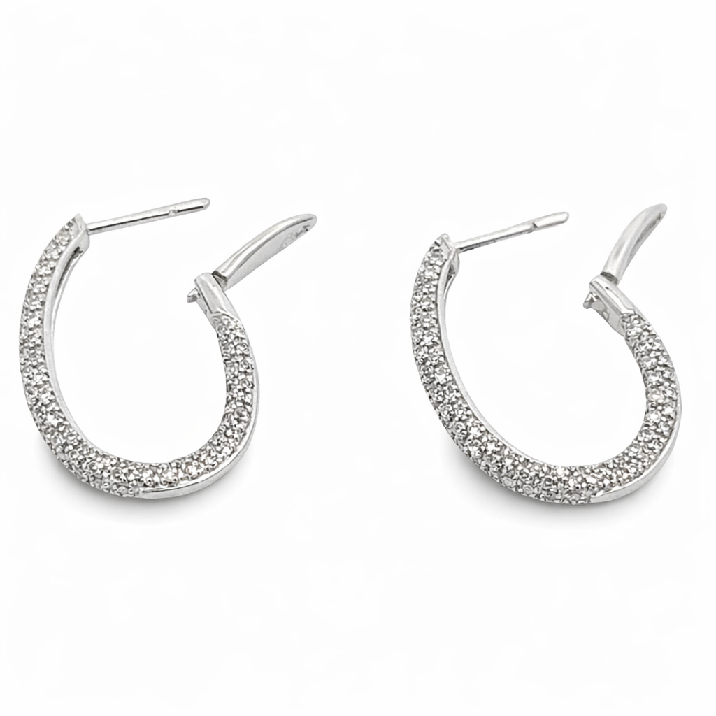 Pavé Diamond Hoop Earrings in 14K White Gold