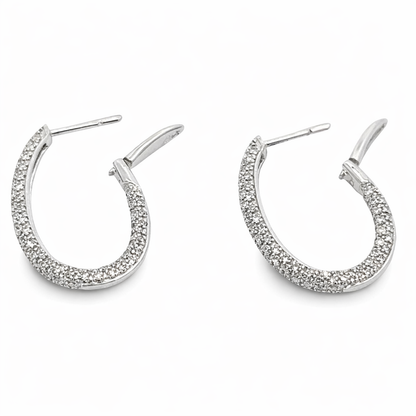 Pavé Diamond Hoop Earrings in 14K White Gold