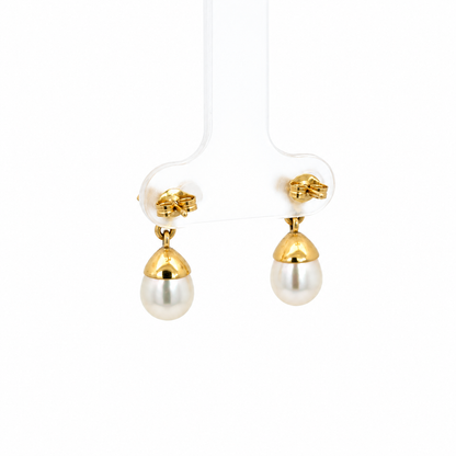 14K Yellow Gold Diamond Accent & Pearl Drop Earrings