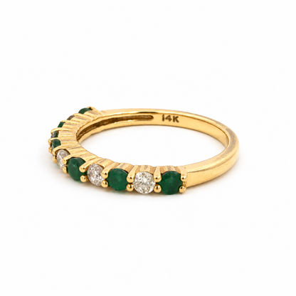 14K Yellow Gold Emerald and Diamond Stacking Ring