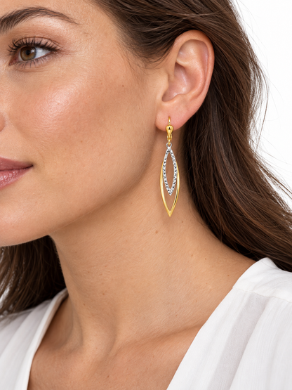 14K Two-Tone Gold Marquise Drop Earrings
