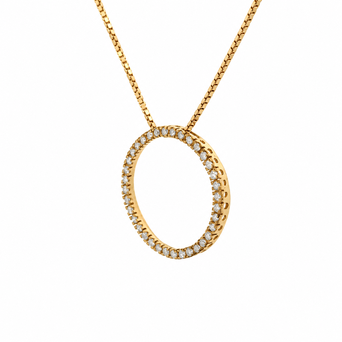 14K Yellow Gold Diamond Open Circle Necklace