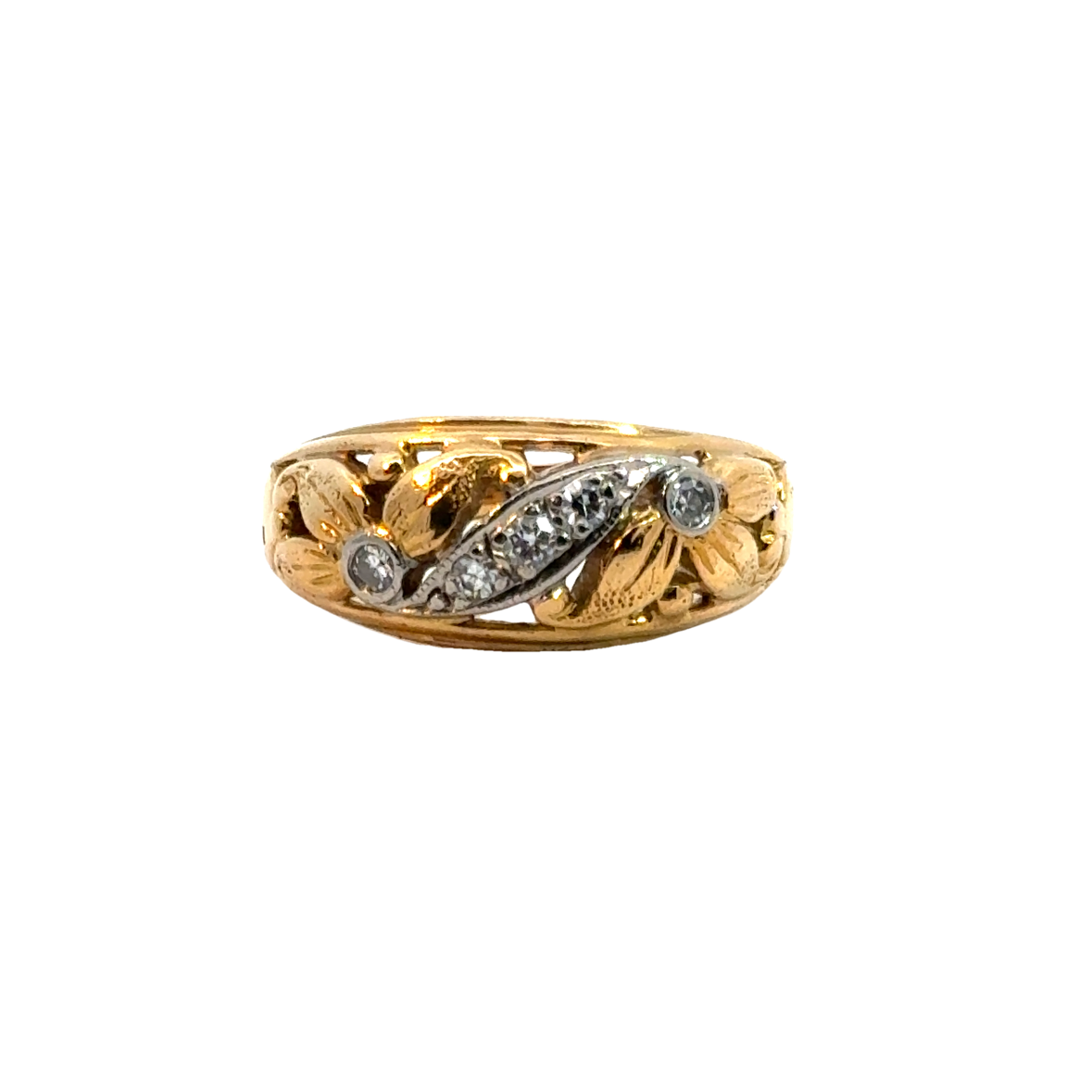 14K Yellow Gold Floral Diamond Ring