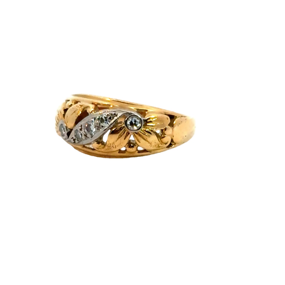 14K Yellow Gold Floral Diamond Ring