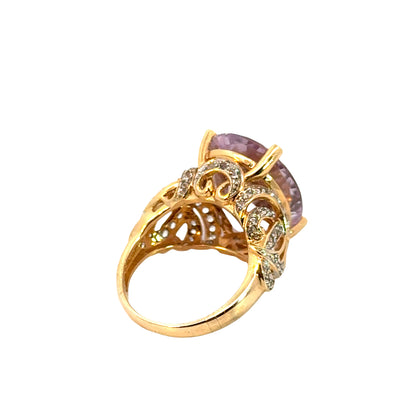 14K Yellow Gold Pastel Lavender Hue Amethyst & CZ Statement Ring