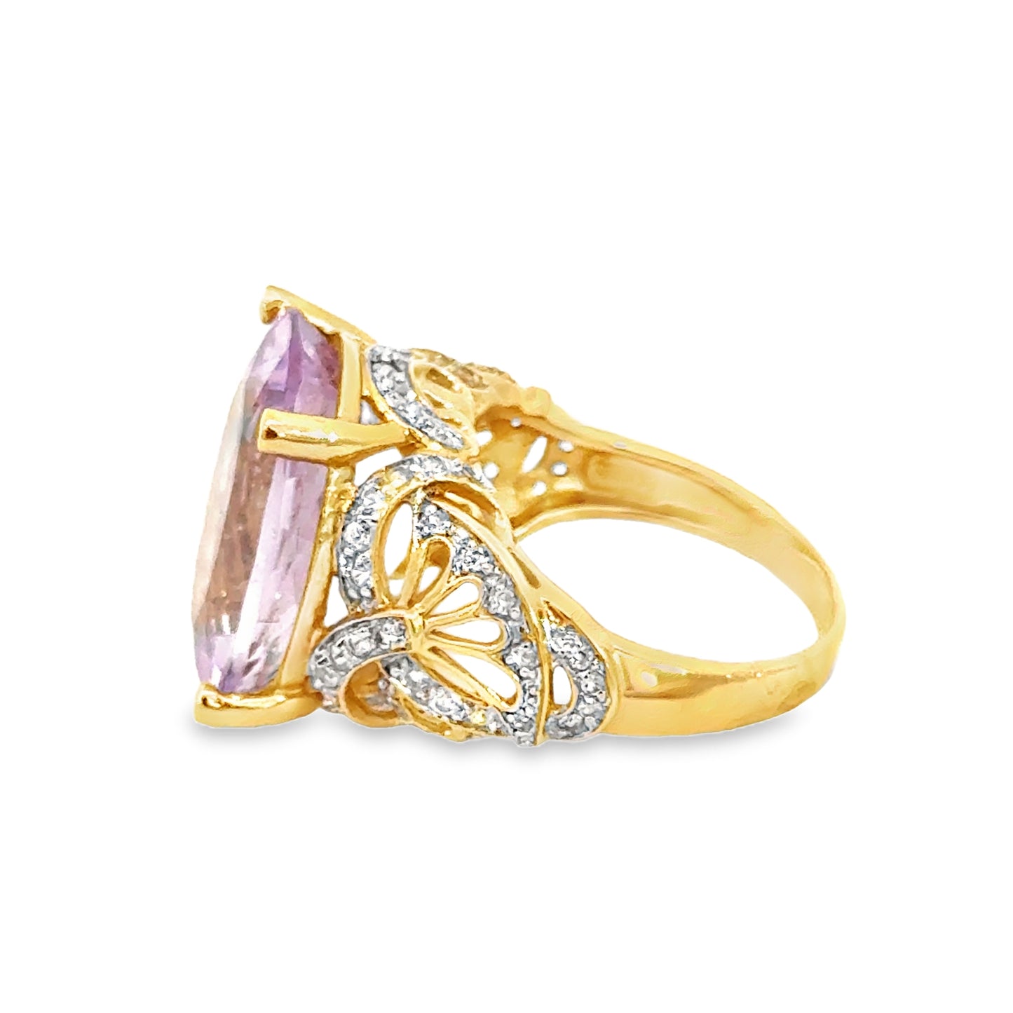 14K Yellow Gold Pastel Lavender Hue Amethyst & CZ Statement Ring