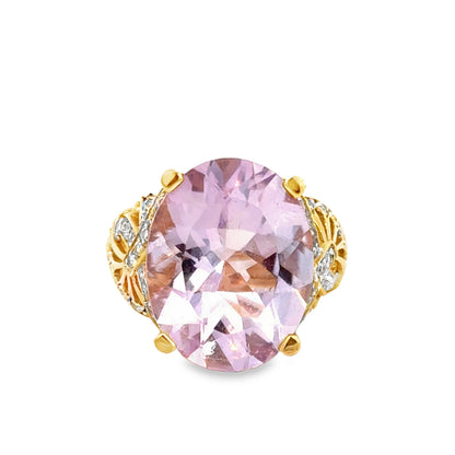 14K Yellow Gold Pastel Lavender Hue Amethyst & CZ Statement Ring