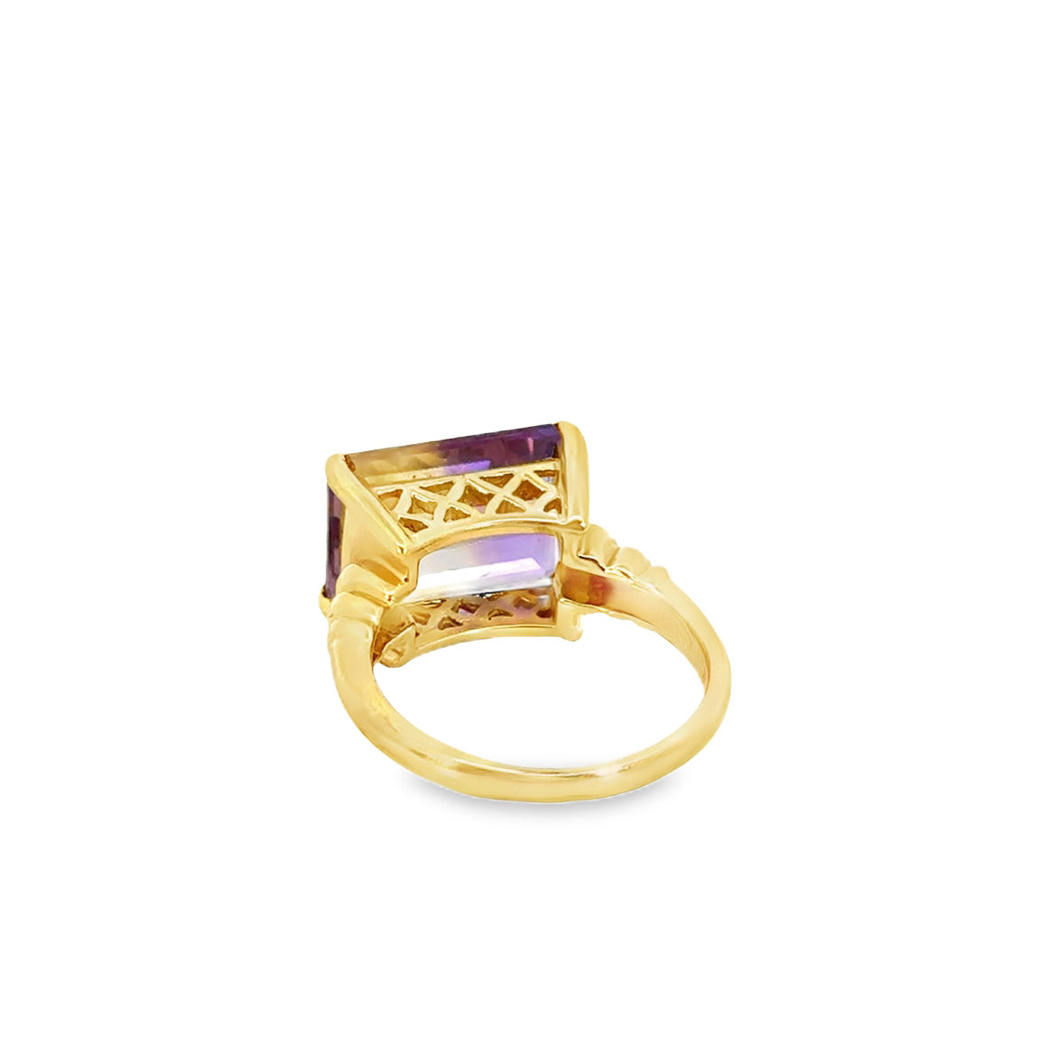 14K Yellow Gold Ametrine Cocktail Ring – 1960s Retro Elegance
