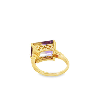14K Yellow Gold Ametrine Cocktail Ring – 1960s Retro Elegance