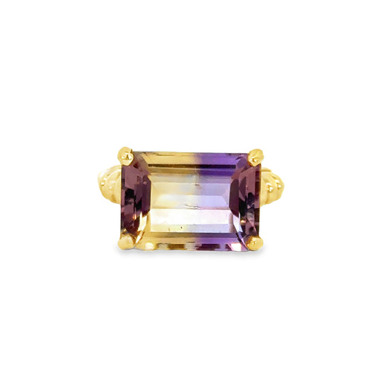 14K Yellow Gold Ametrine Cocktail Ring – 1960s Retro Elegance