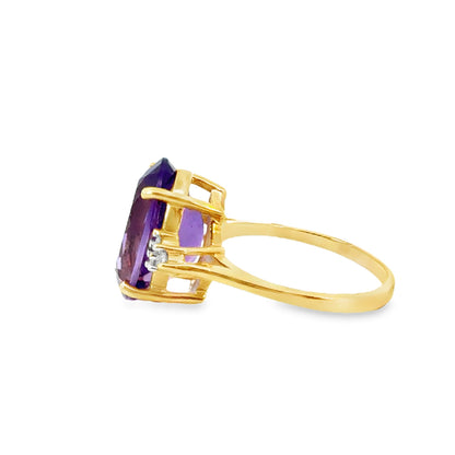 14K Yellow Gold Classic Amethyst & Diamond Accent Ring