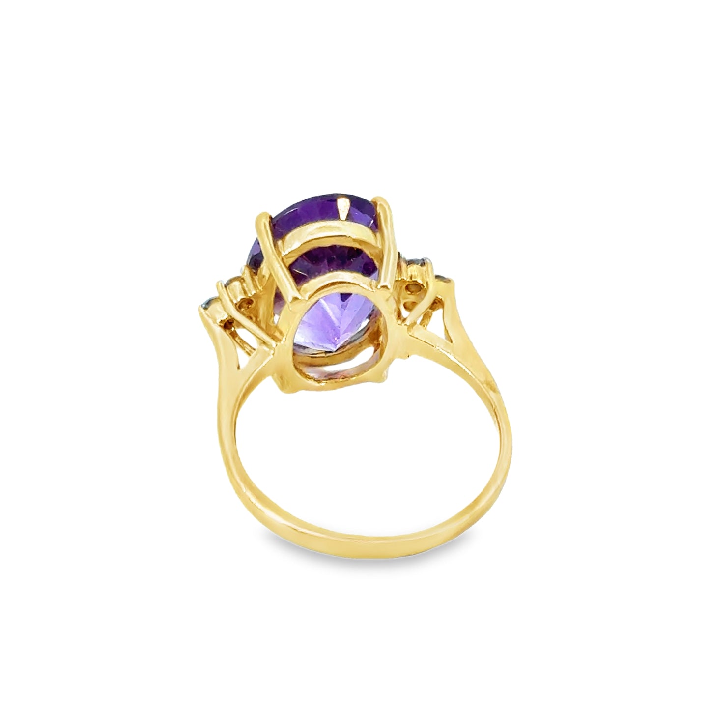 14K Yellow Gold Classic Amethyst & Diamond Accent Ring