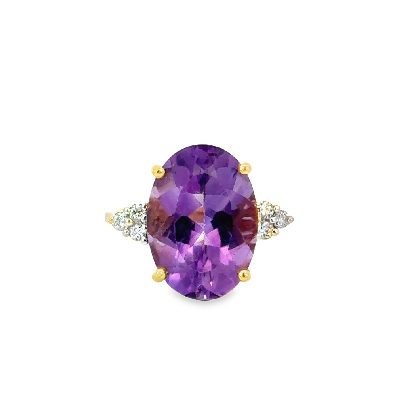 14K Yellow Gold Classic Amethyst & Diamond Accent Ring